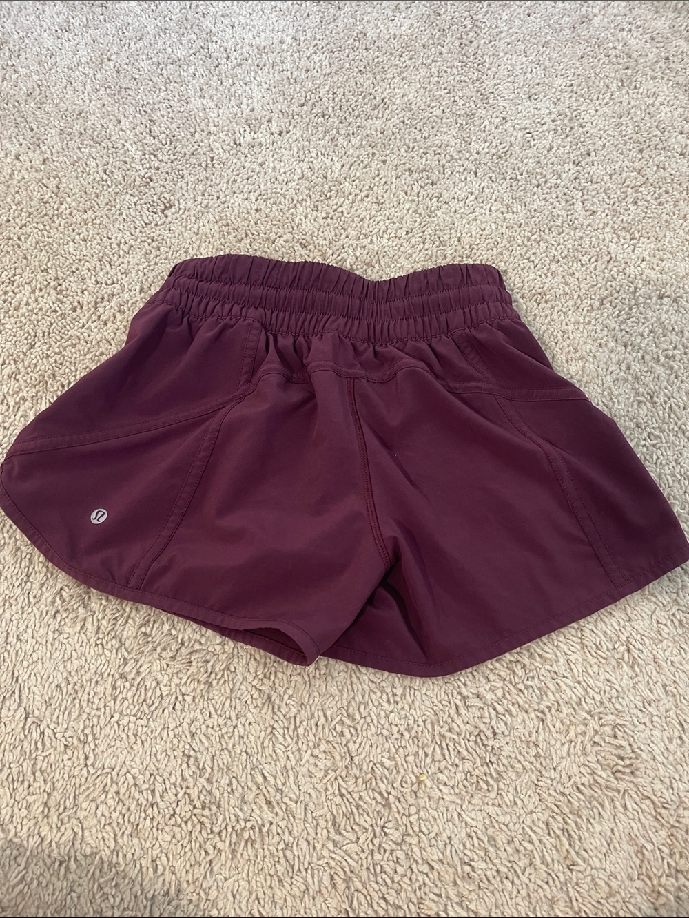 lululemon athletica Women's Plum Maroon Athletic Shorts - small hole see photos
